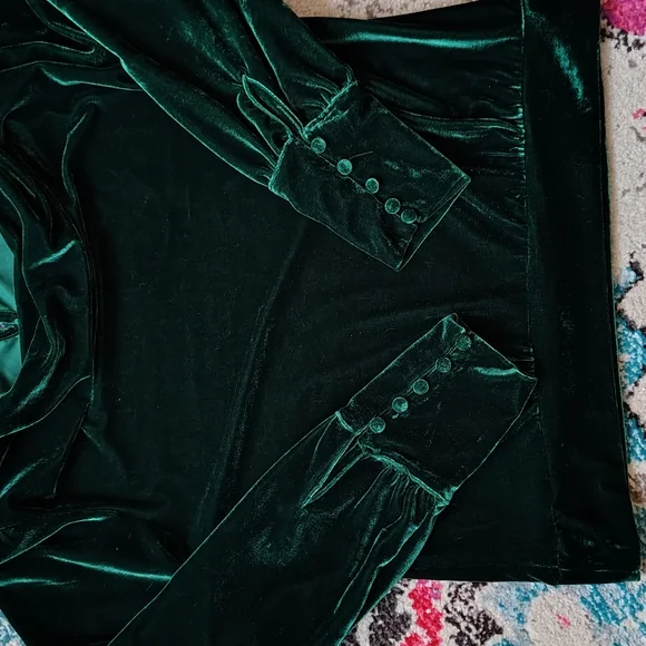 Anthropologie Emerald Green Velvet Top - Picture 6 of 8